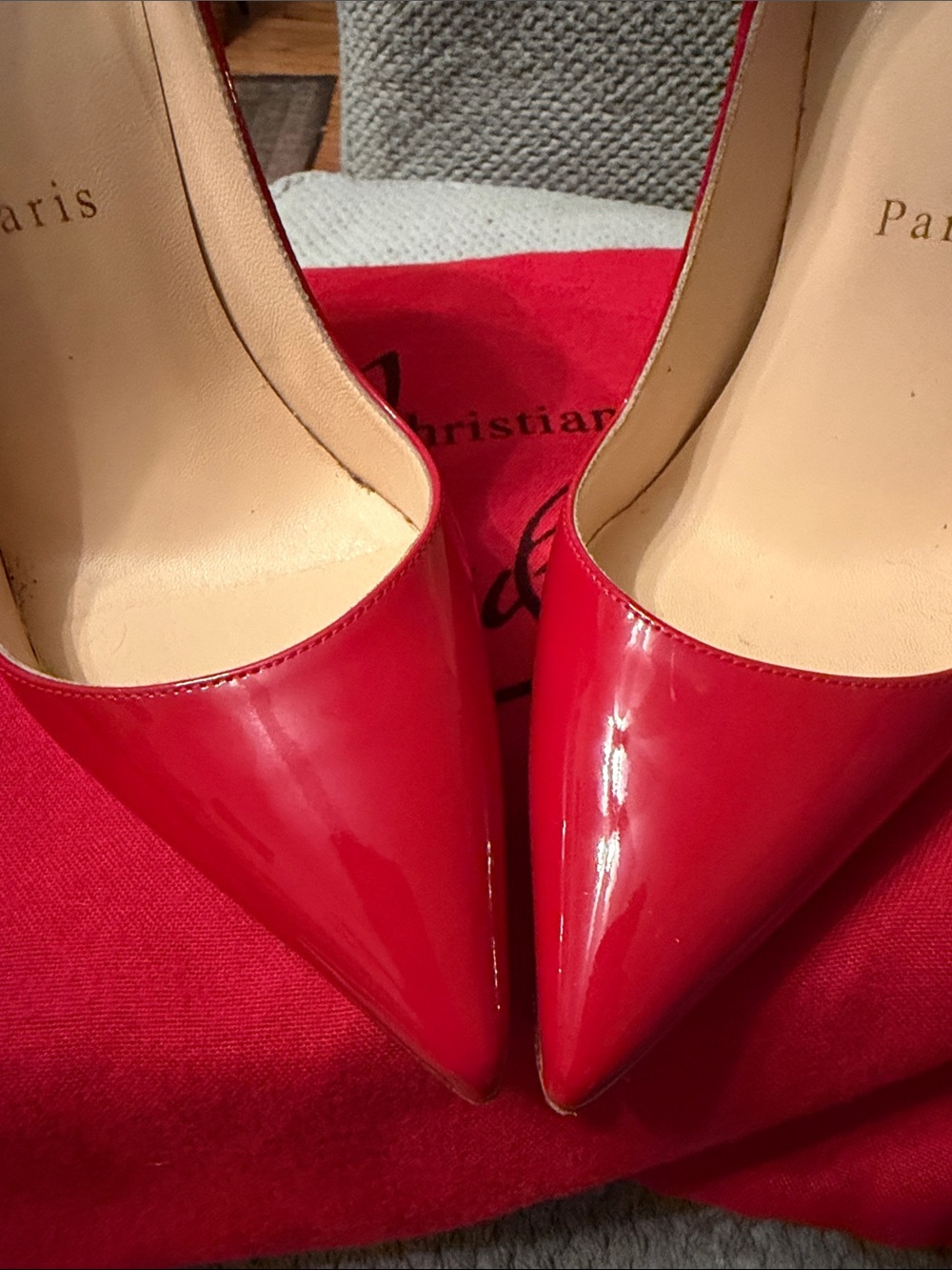 Christian Louboutin Red Patent Pointed-Toe Stiletto Pumps - Picture 12 of 14
